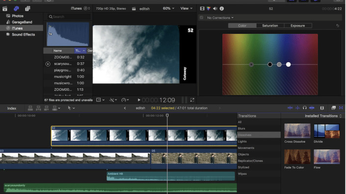 Video editing screen